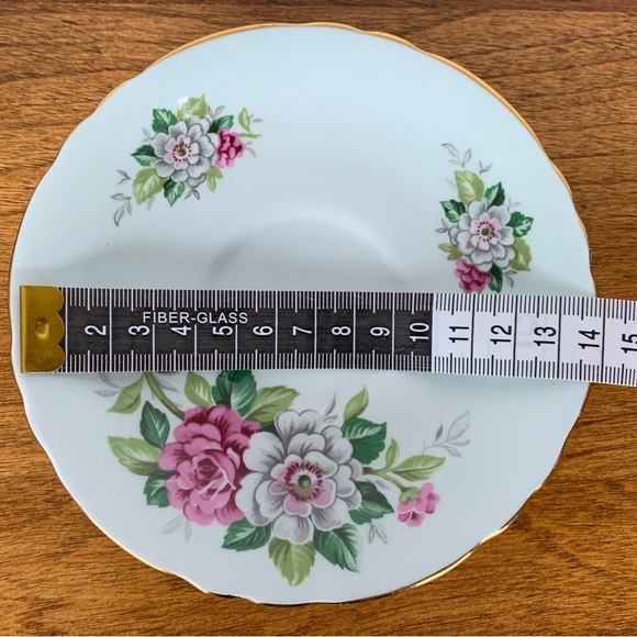 Paragon Teacup Saucer Set Mint Green Red White Roses Single Warrant Bone China - Picture 14 of 15